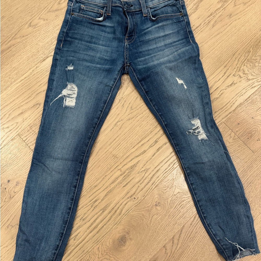 Current/Elliott Blue Skinny Jeans with Distressed Details